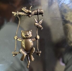 JJ Jonette Brass Cat On Swing